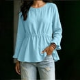 thumbnail image 3 of Lenpel Womens Fall Tops Casual Loose Long Sleeve Ruffle Cuffs Shirts Fashion Drawstring Crew Neck Peplum Blouses, 3 of 5