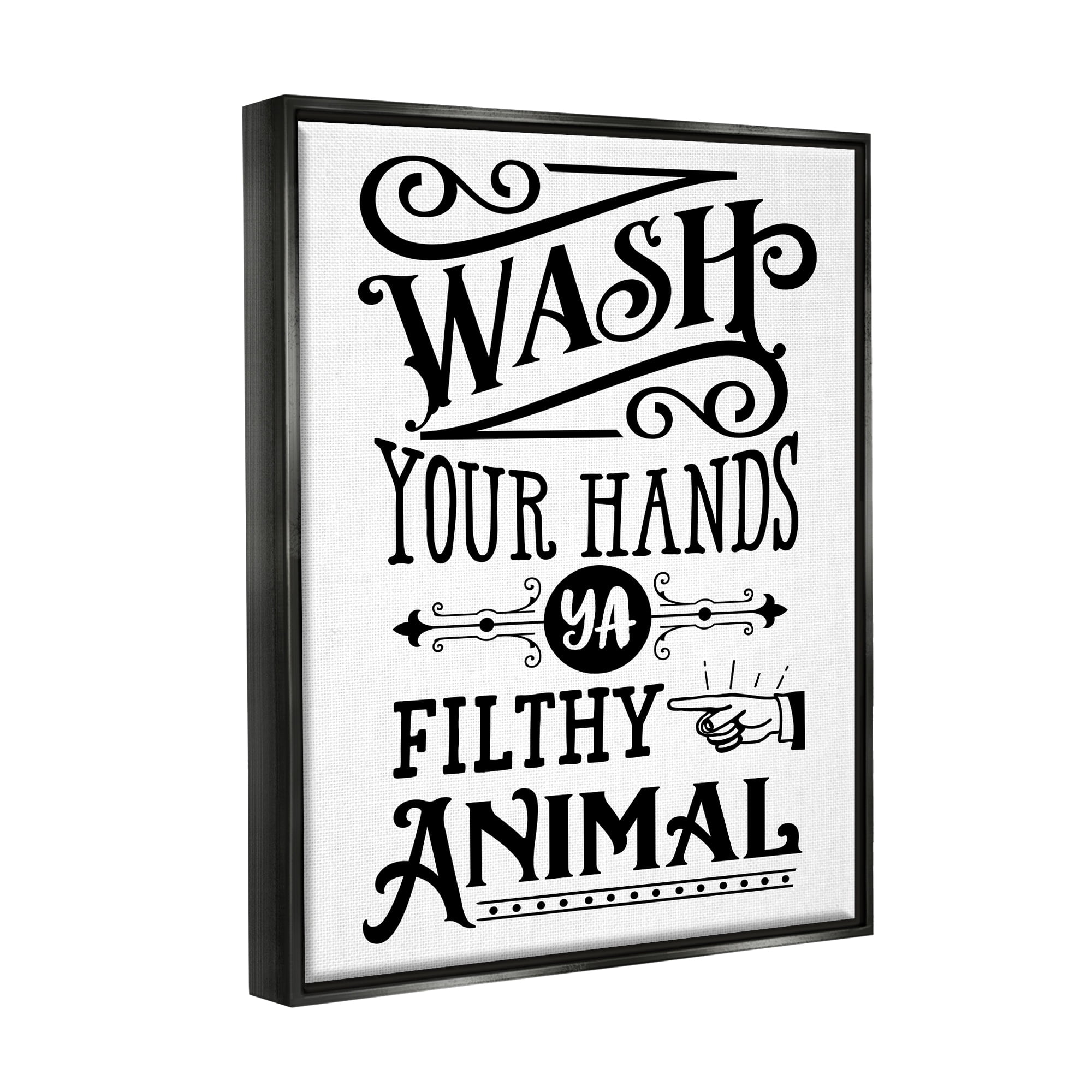 Stupell Industries Wash Your Hands Vintage Symbol Serif Typography Graphic Art Jet Black Floating Framed Canvas Print Wall Art, Design by Lettered and Lined