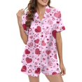 thumbnail image 3 of KKBOTIVE Womens Silk Satin Pajama Set 2 Piece Heart Embroidery Short Sleeve Button Up Sleepwear Women's Comfortable Daily Nightwear ( l-Pink Size: XXL ), 3 of 6