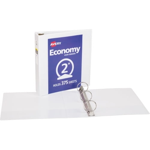 Avery Economy View Binder - without Merchandising 2' Binder Capacity - Letter - 8 1/2' x 11' Sheet Size - 375 Sheet Capacity - 3 x Round Ring Fastener(s) - 2 Internal Pocket(s) - Vinyl - White - 1.1