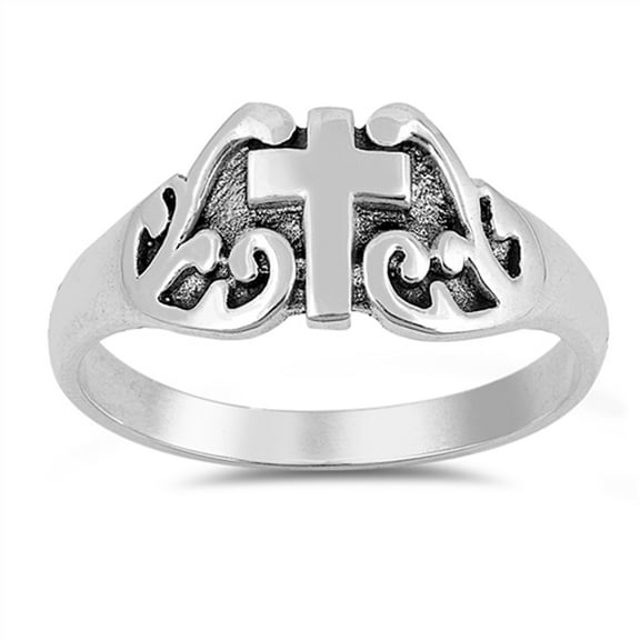 Oxidized Cross Swirl Flame Christian Ring .925 Sterling Silver Band Jewelry Female Male Size 9