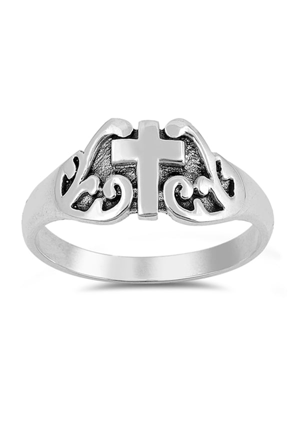 Oxidized Cross Swirl Flame Christian Ring .925 Sterling Silver Band Jewelry Female Male Size 5