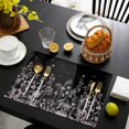thumbnail image 3 of Black Botanical Placemats Set of 8, Dragonfly Flower Leaf Retro Style Placemats for Dining Table, Place Mats for Kitchen Tabletop, Waterproof Wipeable Dining Table Mats Set, 3 of 9
