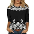 thumbnail image 2 of Njagoc3 Womens V - Neck Flowy Tunic, 3/4 Flared Sleeve Top with 3D Floral Appliqués, Lightweight for Summer&Fall Gatherings, 2 of 6