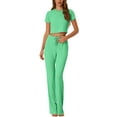 thumbnail image 2 of INSPIRE CHIC Women's Two Piece Lounge Set Ribbed Crop Top Wide Leg Pant Casual Sweatsuit L Green, 2 of 5