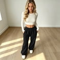 thumbnail image 7 of Rexolia Women's High Waist Brushed Fleece Sweatpants Wide Leg Open Bottom Warm Lounge Pants Black L, 7 of 7