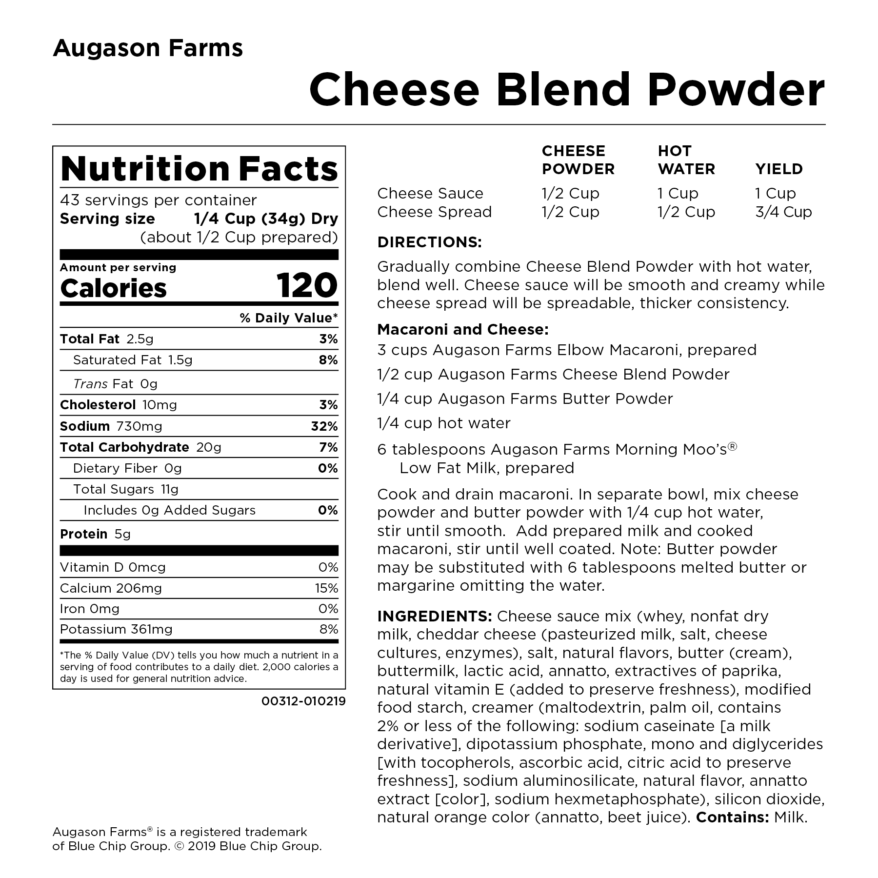 Augason Farms Cheese Blend Powder Certified Gluten Free Long Term Food Storage Everyday Meal Prep Large Can - image 2 of 9