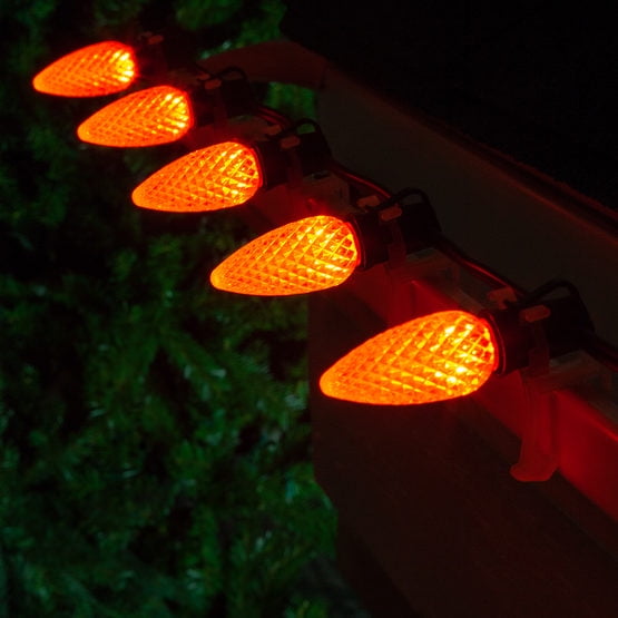 Set of 50 OptiCore LED Orange C9 String Lights with Shatterproof Bulbs for Halloween Displays Party Decoration, 50', Indoor Outdoor Black Wire