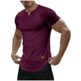 thumbnail image 2 of Summer Shirts for Men Plus Size Mens Casual Slim Solid Color V-Neck Short Sleeve Tops Sport Compression Shirt Lougnewear for Mens S-3XL, 2 of 9