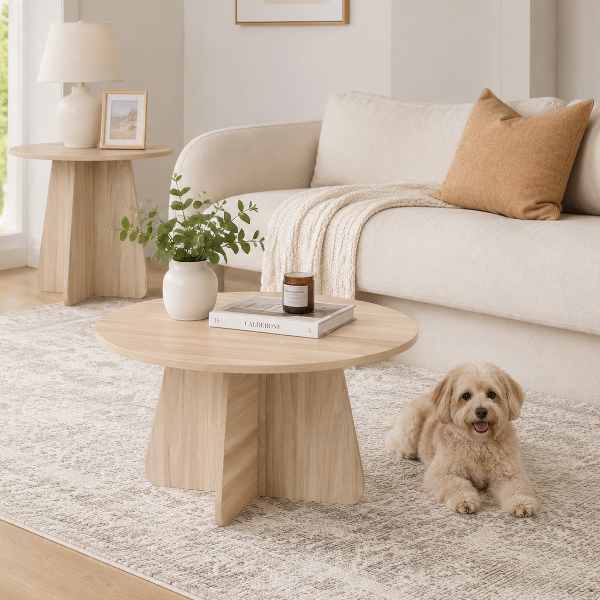 Retro-Style Nesting Coffee Table Set, Available In Walnut Or Natural Wood Finishes, Round Nesting Side Tables With Crisscross Legs, Ideal For Living Rooms And Dining Rooms