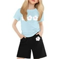 thumbnail image 1 of Tenues pour Bébé Fille T-Shirt Imprimé Col Rond Manches Courtes Vêtements Décontractés Unis Bleu 2-3 Ans, 1 of 3