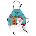 thumbnail image 1 of Santa Apron, Rudolph Deer and Santa Claus Greeting the New Year Happily in Cartoon Style, Unisex Kitchen Bib with Adjustable Neck for Cooking Gardening, Adult Size, Multicolor, by Ambesonne, 1 of 4