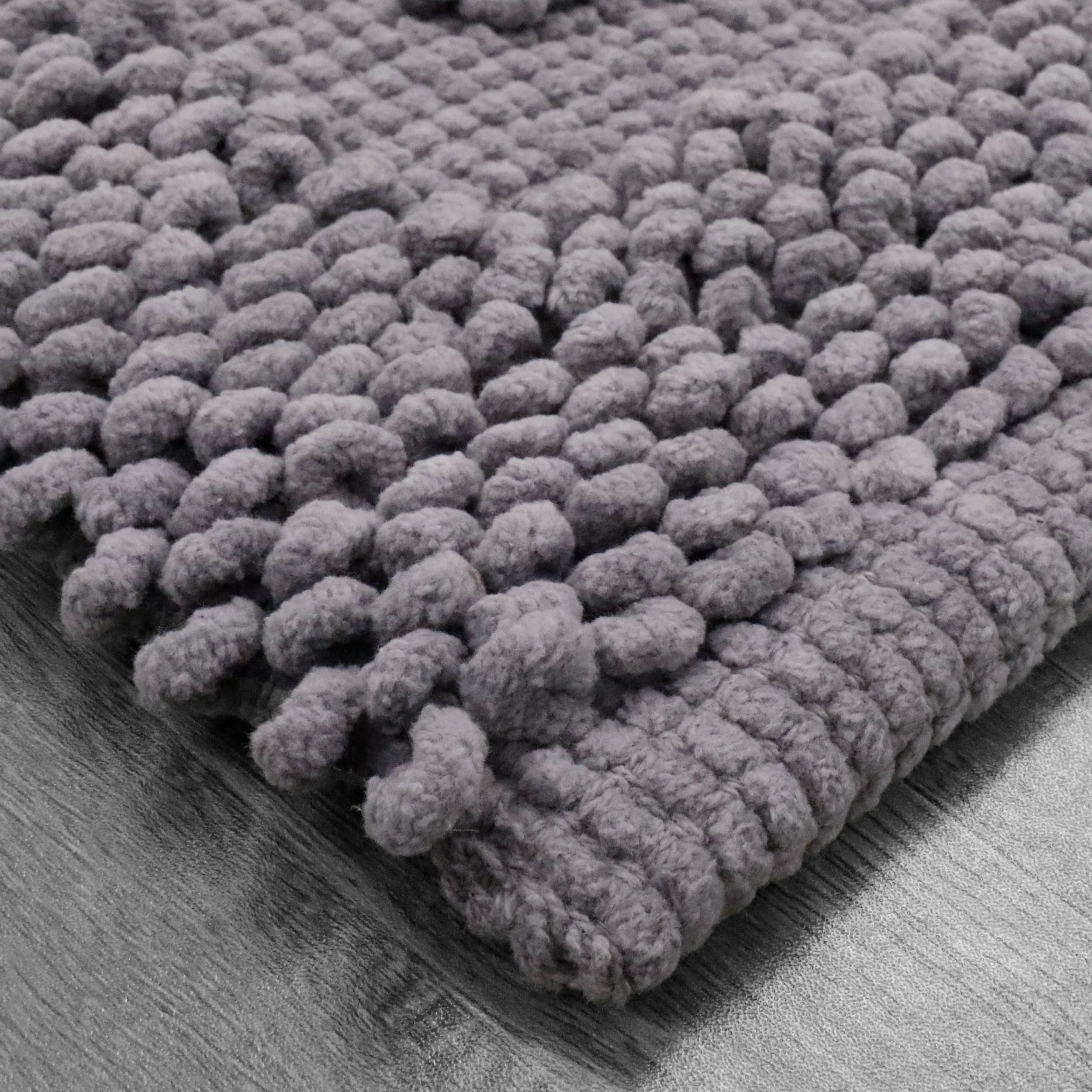 Jean Pierre New York Sophie Border 100% Cotton Bath Mat - Non-Slip Bath Rug - Charcoal Grey - 17" x 24"