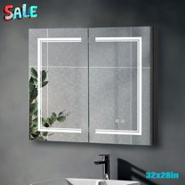 Tcbosik LED Medicine Cabinet, 48" x 28" Wall-Mounted Bathroom Vanity Mirror Organizer with Dimmer Touch Switch, Three Doors, USB Ports & AC Outlets, Black