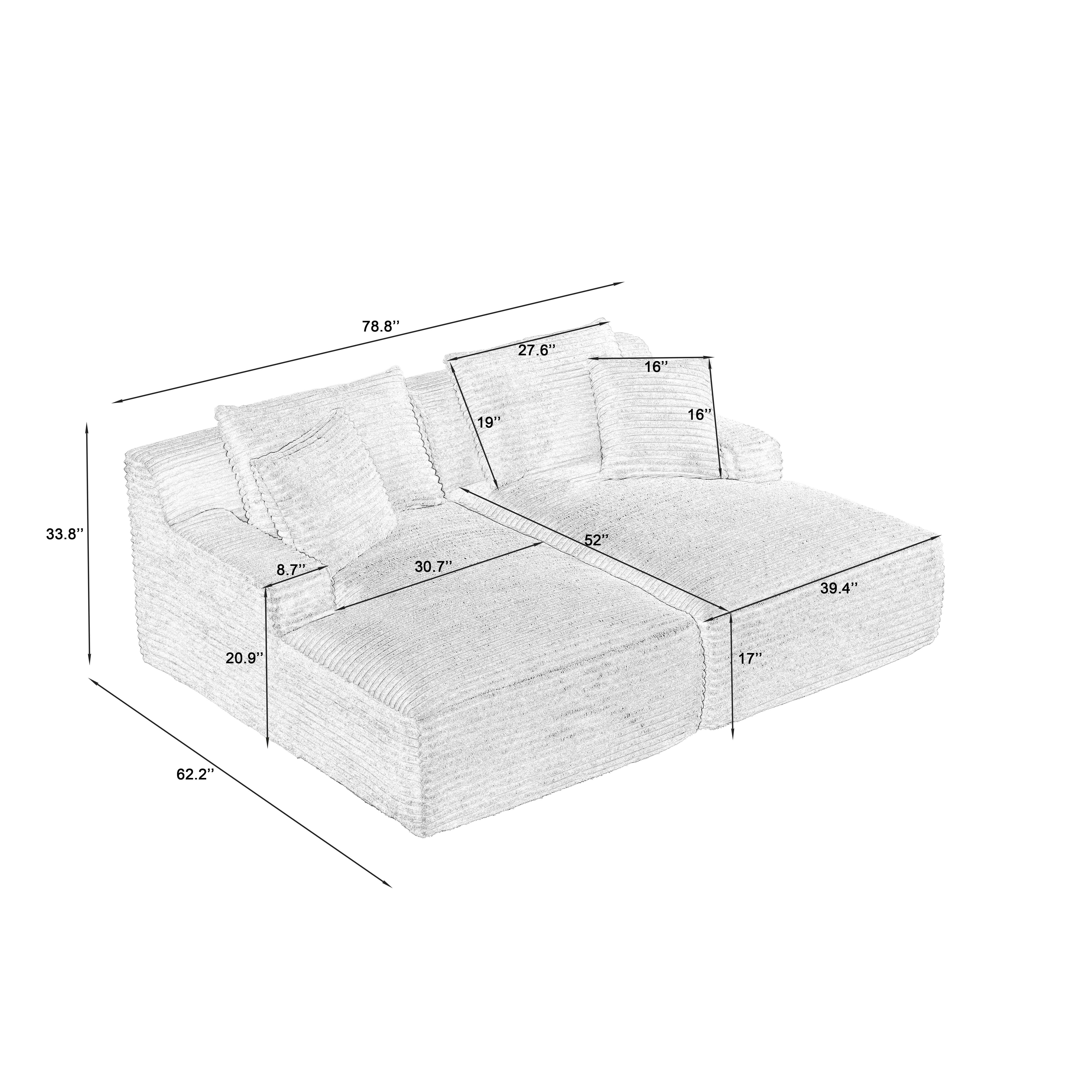 Miniyam Blue Compressible 2 Chaise Lounge - No Assembly Required, Fluffy Modern Sleeper Loveseat for Indoor Living Room Bedroom Reading