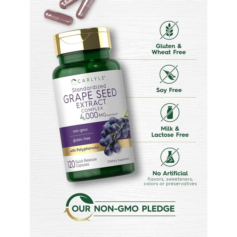 Carlyle Grape Seed Extract Supplement | 4,000mg | 120 Quick