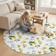 thumbnail image 4 of Washable Round Rugs 4ft Summer Lemon Circle Rug Non-Slip Soft Non-Shedding Low-Profile Rustic Fruits Leaves Pastoral Flower Plants Small Area Rug Carpet for Living Room Bedroom Dining Room Home Decor, 4 of 8