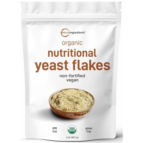Micro Ingredients Organic Non-Fortified Nutritional Yeast Flakes, 2lb (32oz) | Vegan Cheese Substitute, Non-GMO, Gluten Free
