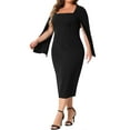 thumbnail image 4 of GRACE & GRANDEUR Robe Grande Taille pour Femmes Col Carré Fendue Manches Longues Fente au Dos Robe Moulante Crayon Noir 1X, 4 of 4
