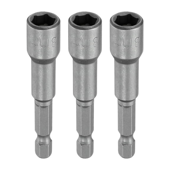 Uxcell 3pcs Hex Nut Driver Drill Bit 8mm Metric 6-Point Socket 1/4" Hex Shank Magnetic Setter CR-V Steel Bolt Sockets for Power Drills Impact Drivers, 2.56" (65mm) Long