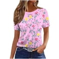 thumbnail image 3 of Busydd T Shirts for Women 2026 Printed Crew Neck Short Sleeve Summer Tops Slim Fit Casual Basic Tee Fashion Breathable Soft Stretchy Top for Daily #03Pink M, 3 of 6