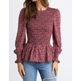 thumbnail image 2 of Túnica informal de mujer con mangas abullonadas, puños fruncidos y diseño plisado, talla L, blusa acampanada roja, 2 of 7