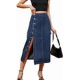 thumbnail image 3 of Women Denim Midi Skirt High Waisted Button Up Casual Slit Jean Skirts, 3 of 7