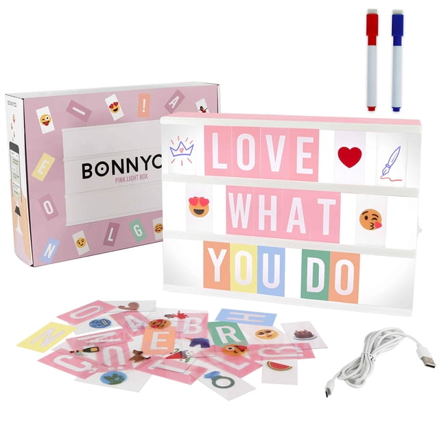 Caja de luz de cine BONNYCO rosa con 400 letras y emojis y 2 rotuladores