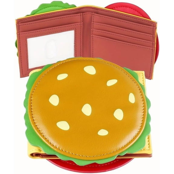 Cute Leather Wallets for Women, Burger Shaped Slim Wallet with Zipper Coin Purse, Blocking Wallet for Girls and Ladies