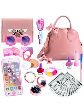 Rirool Princess Themed Play Purse - 31 Piece Toy Set with Handbag, Pretend Makeup, Smartphone, and More - Perfect for Girls' Role-Playing - Ages 3-8+