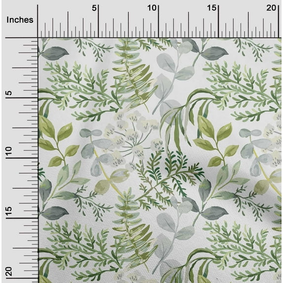 oneOone Cotton Poplin White Fabric Leaves Dress Material Fabric Print Fabric By The Yard 42 Inch Wide