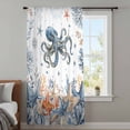 thumbnail image 3 of Octopus Coastal Sheer Curtains 54 Inches Long, Summer Beach Coral Starfish Ocean Light Filering Curtains, Breathable Simi Curtain Privacy Drapes for Kitchen Bathroom Nursery Small Window Treatment, 3 of 8