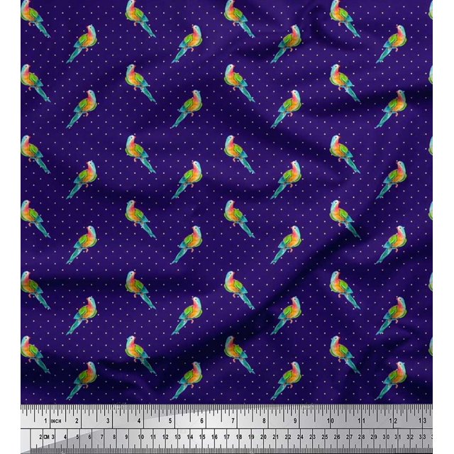 Soimoi Tissu Poly Georgette à Pois et Perroquet Imprimé 1 Yard 52 Pouces de Large