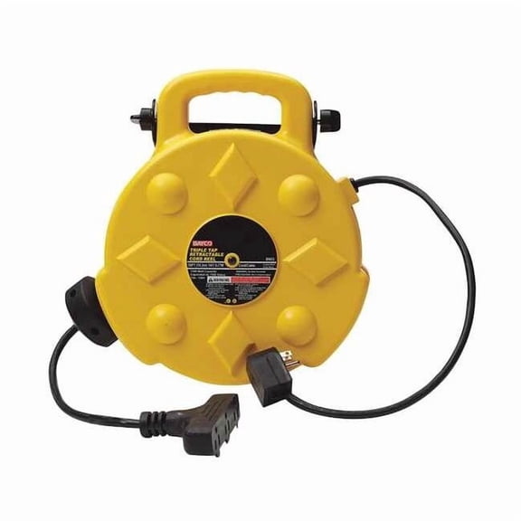 Bayco Cord Reel, 14 AWG, Yellow Reel Color, 50 ft Length, 3 Outlets SL-8903