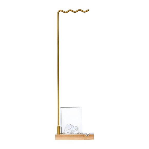 davian Wind Chime Stand for Hanging Ornaments Metal Wood Base Tabletop Windchime Hanger Calligraphy Pen Display Multifunctional Rack Suitable for Study Home Event with Square cup
