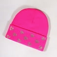 thumbnail image 2 of Wdhugt Heart Motif Knitted Beanie With Curled Edge For Winter Outdoor Warmth Thick Woolen Hat In Hot Pink Polyester Blend Free Size Head Circumference 22.8 Inches Hot Pink, 2 of 3