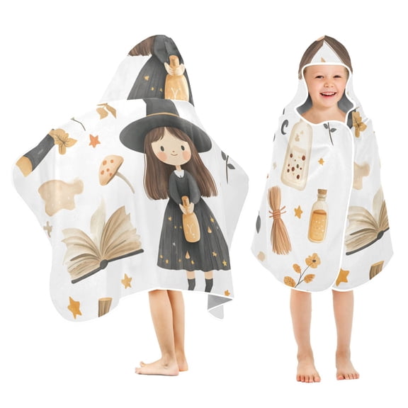 Yayeee Kids Hooded Towels Toddler Soft Absorbent Beach Bathing Wrap 50" x 23.5", Magical Halloween Girl