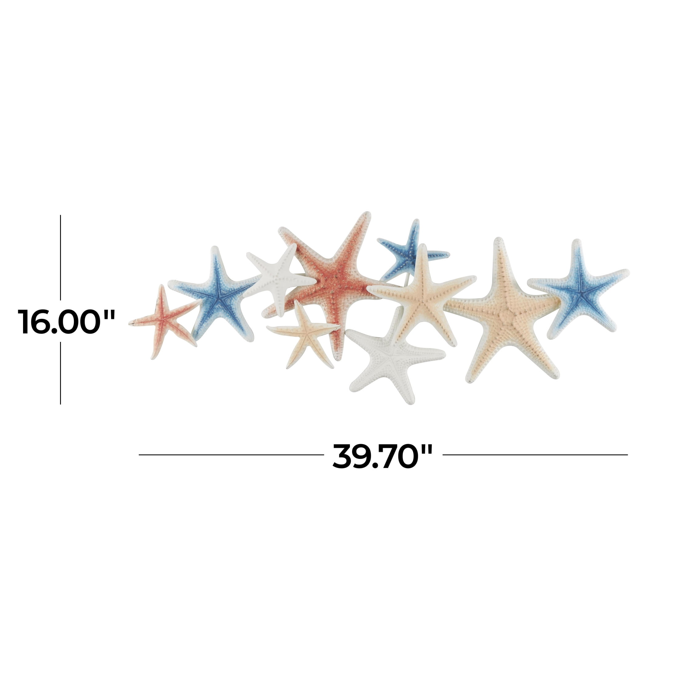 DecMode Brown Metal Layered Starfish Wall Decor with Blue and Red Accents