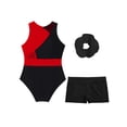 thumbnail image 4 of Aislor Kids Girls Sleeveless Gymnastics Leotard Figure Skating Jumpsuit Biketard Bodysuit and Shorts Red&Black 8, 4 of 5