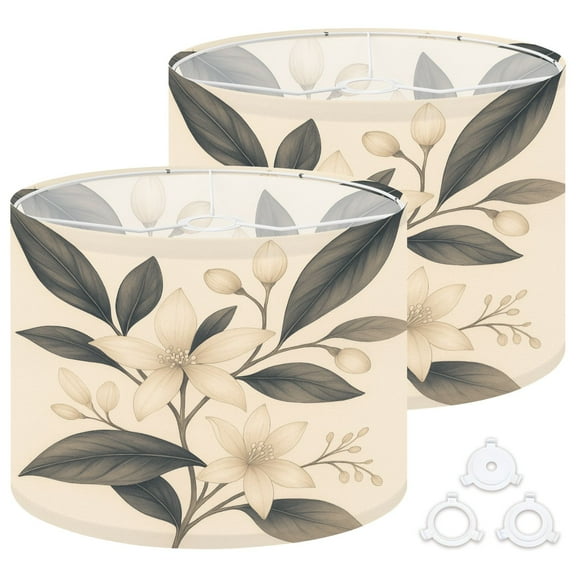 Lamp Shades Set of 2 Easy Assembly Floral Farm Floral Wildflowers Leaves Stems Buds Beige Hand drawn Drum Lampshades for Table Lamps Floor Lamps Pendant Light 13"x13"x10" Replacement Lamp Shade