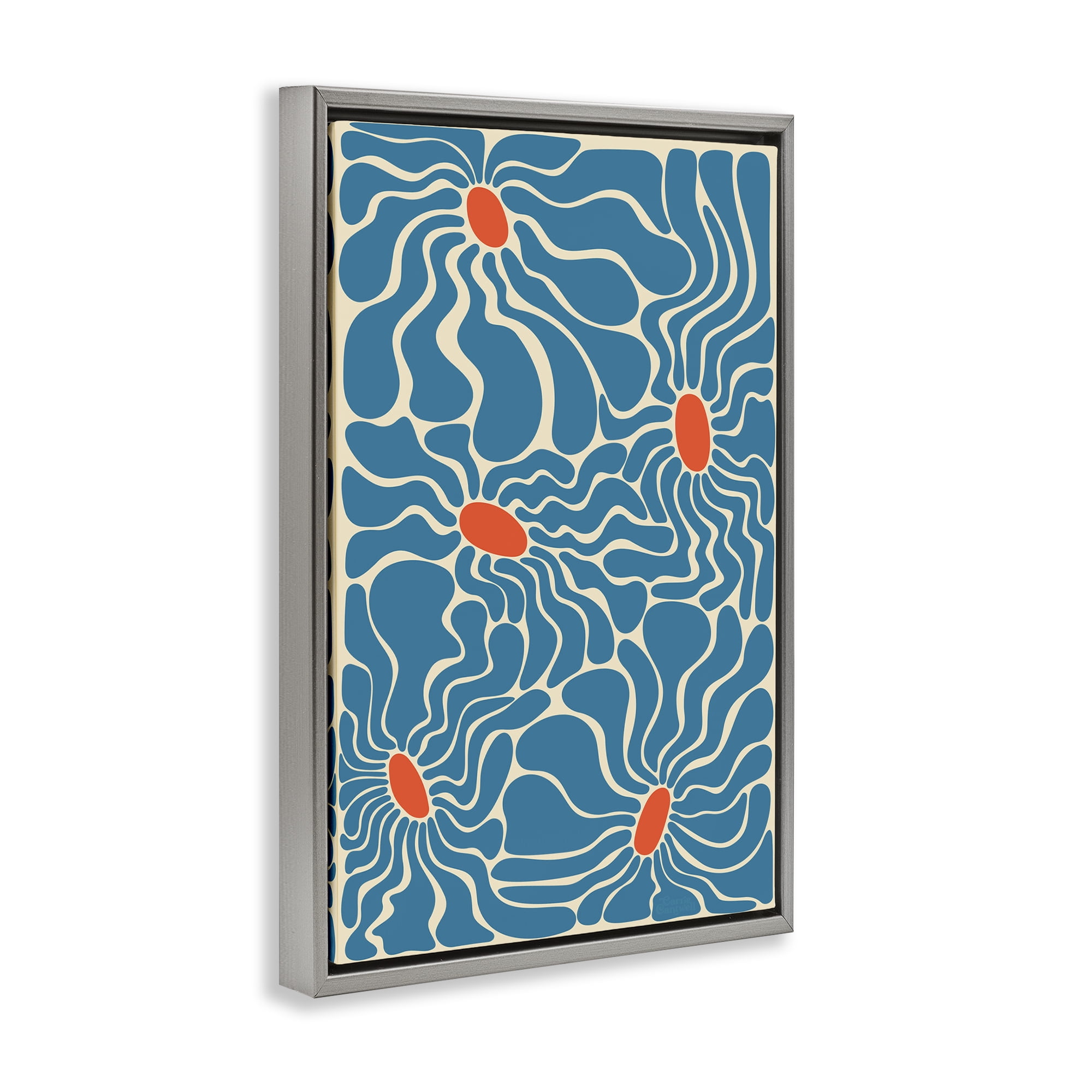 Stupell Industries Groovy Fluid Flowers Botanical & Floral Painting Gray Floater Framed Art Print Wall Art, 17 x 25