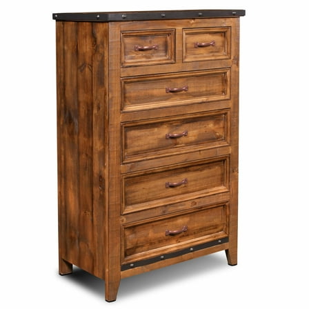 Sunset Trading Rustic City 6-Drawer Contemporary Wood Chest in Rustic Oak