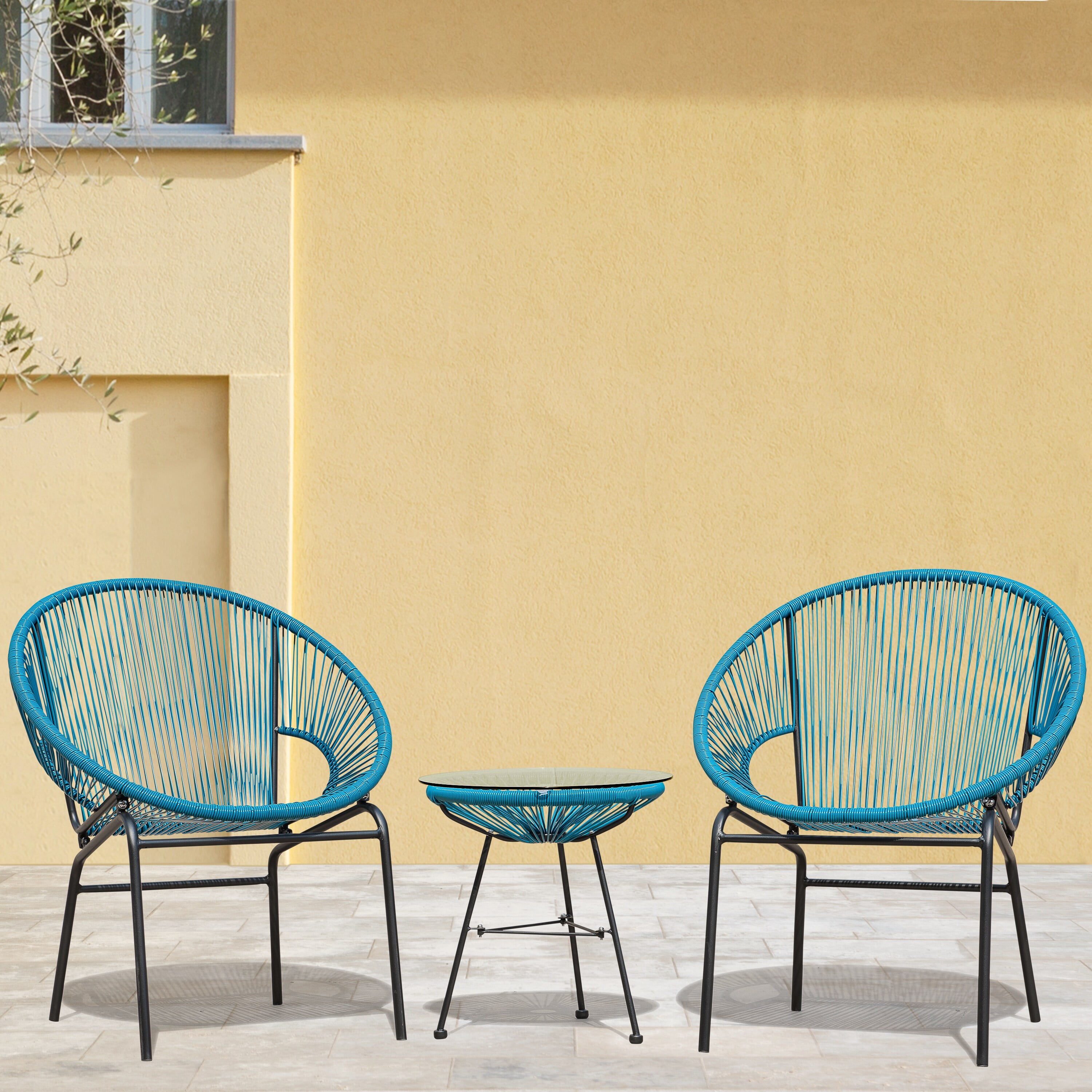 Corvus Sarcelles Woven Wicker Patio Chairs Set Of 2 Blue
