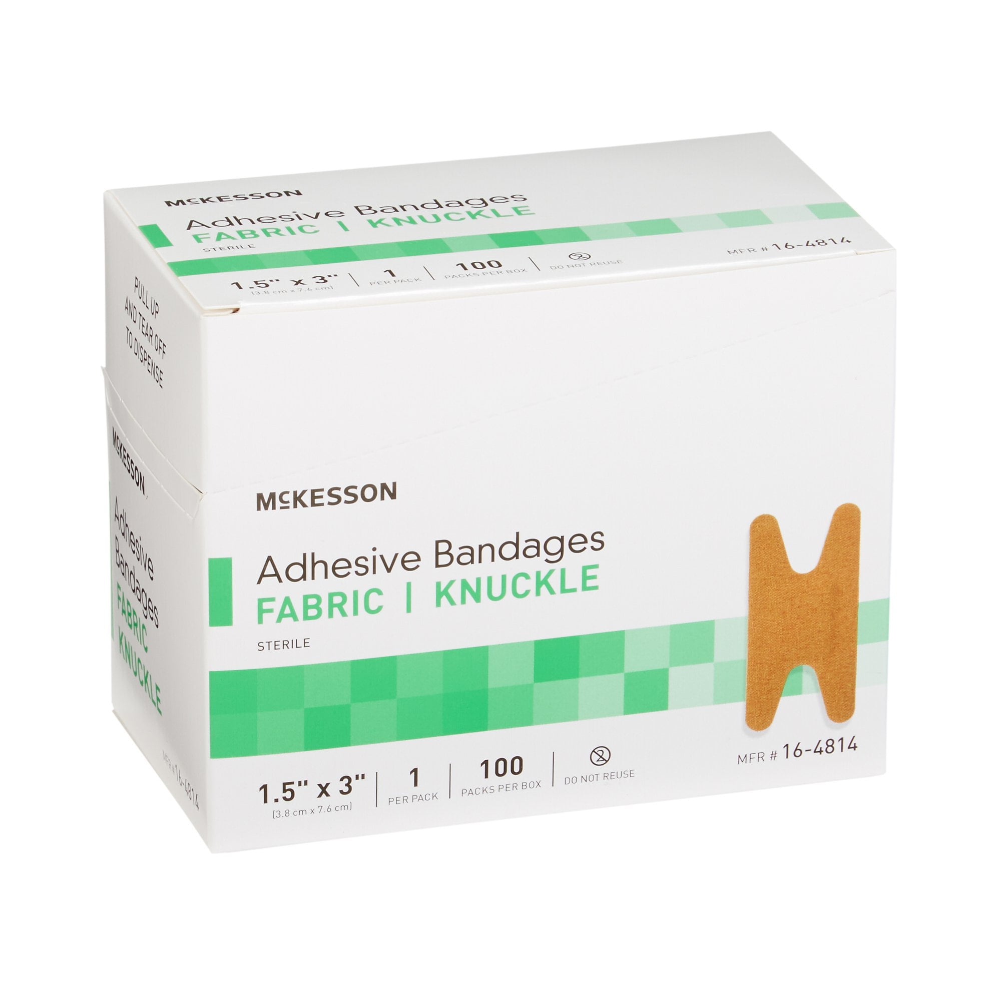 McKesson Adhesive Bandages, Fabric, Knuckle - Sterile, 1.5 in x 3 in, 100 Count, 24 Packs, 2400 Total