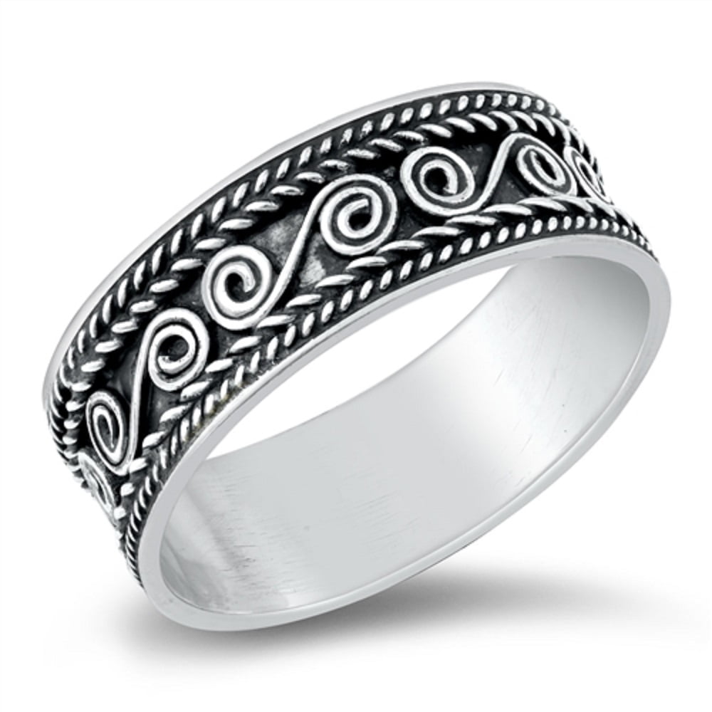 CloseoutWarehouse Oxidized Sterling Silver Swirl Rope Band Ring 