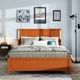 thumbnail image 2 of Contemporary Queen Size Bed Frame With Wood Headboard, Charging Option And Led Lights, 12 Slats Support, No Box Spring Modern For Antique Brown , Station,, 2 of 6