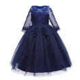 thumbnail image 1 of Vestido de niña, vestido de gasa de red con mangas de red, vestido de princesa de presentadora de actuación, 1 of 6