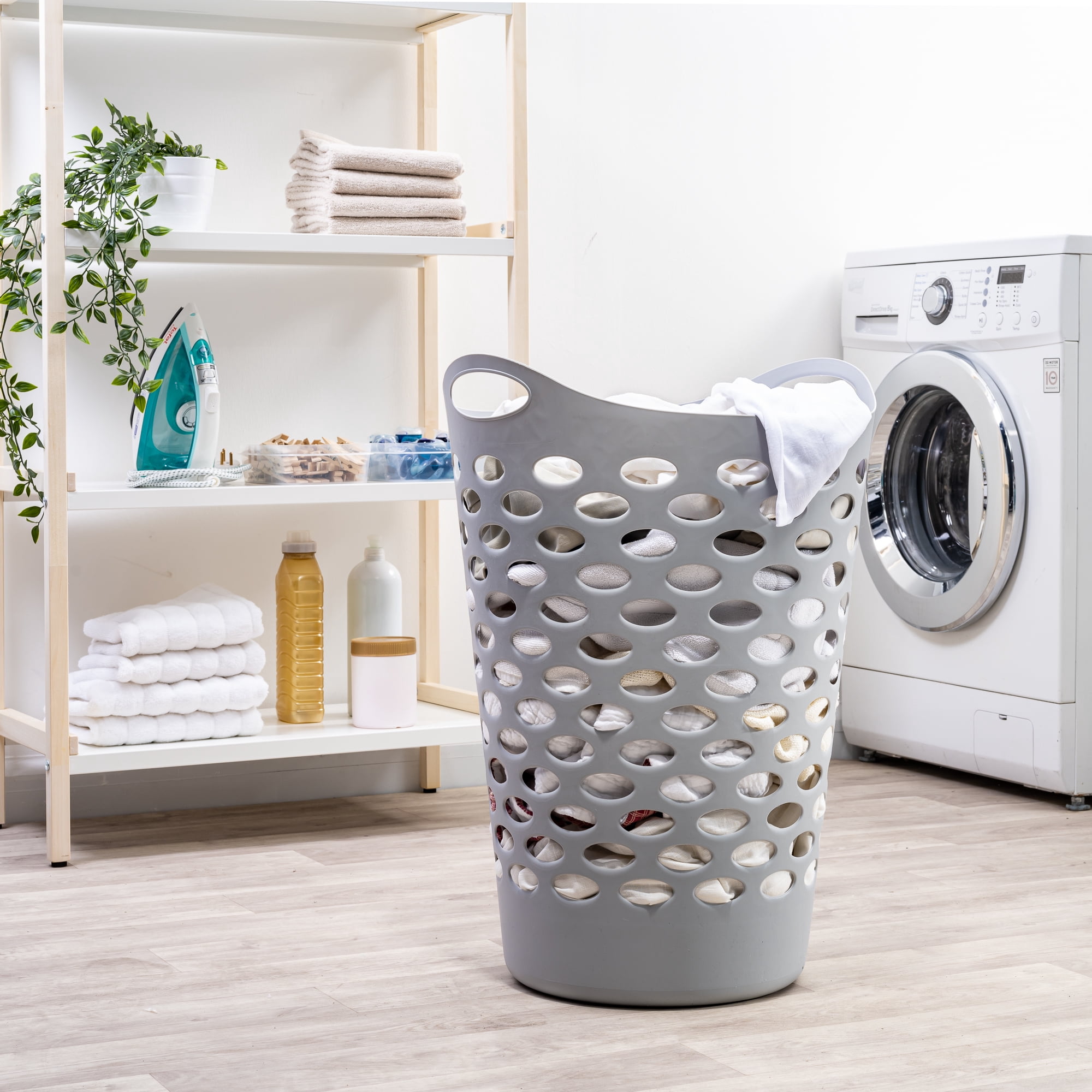 Mainstays 2 Bushel Flexible Plastic Round Laundry Hampers, Soft Silver, 3 Pack
