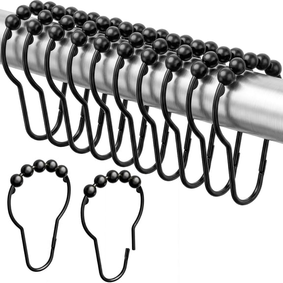 Januofit 12PCS Shower Curtain Hooks, Shower Curtain Rings Black Rust Proof for Bathroom Shower Rods, Metal Shower Hooks Smoothļ¼Quick Sliding