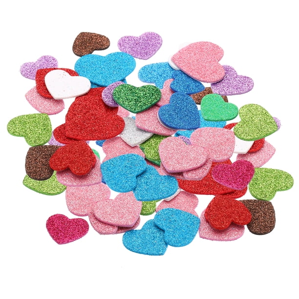 Uxcell Foam Stickers,4Pack 120Pc Adhesive Glitters Foam Shape Sticker,Colored Heart
